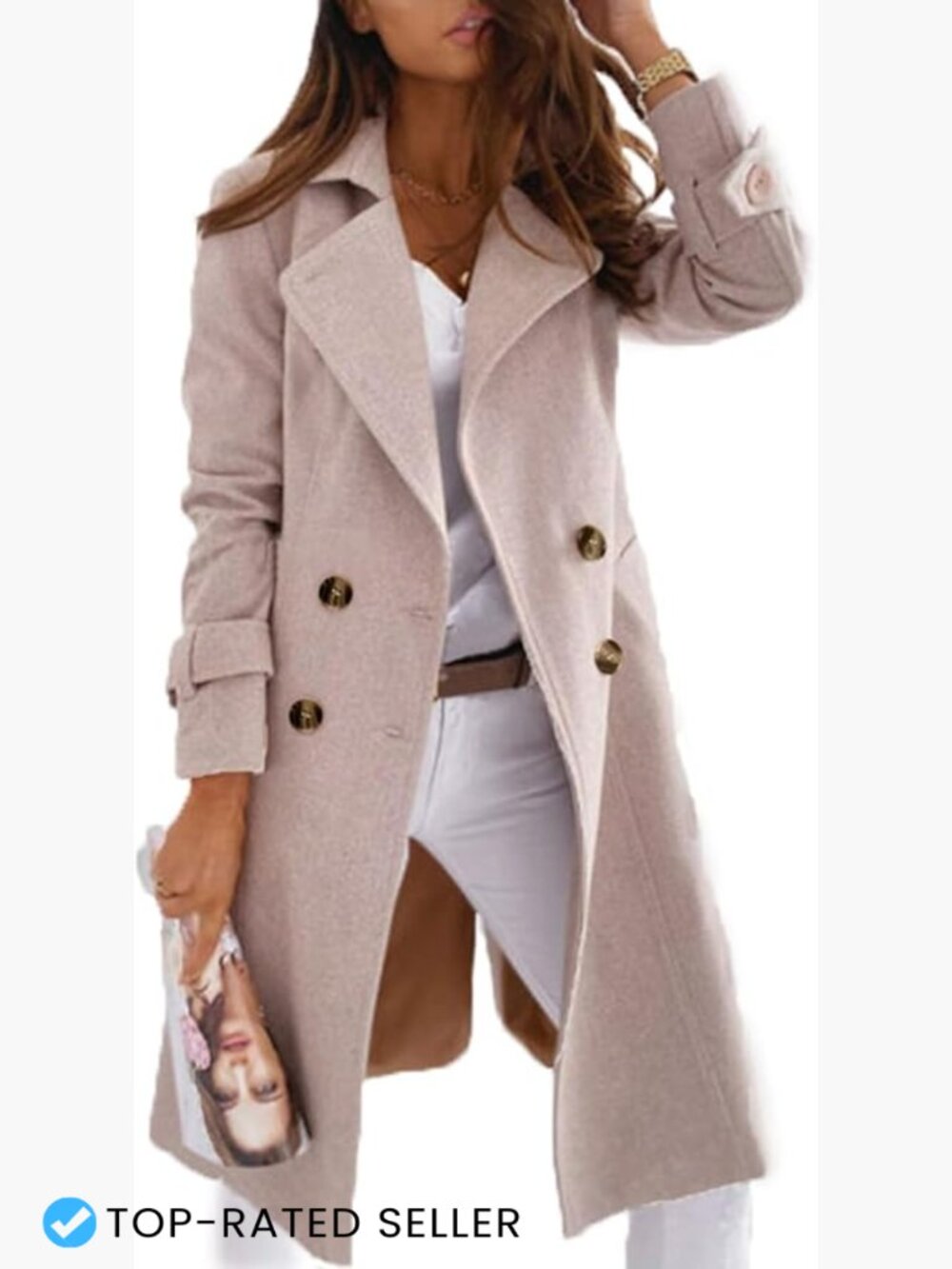 Elegant Double Breasted Wool Blend Pea Coat Winter Long Overcoat Business Chic